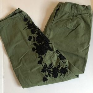 Zara premium denim green pant with navy embroidery